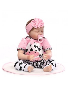 22" Mini Cute Simulation Baby Sleeping Baby in Cow Pattern Clothes Pink