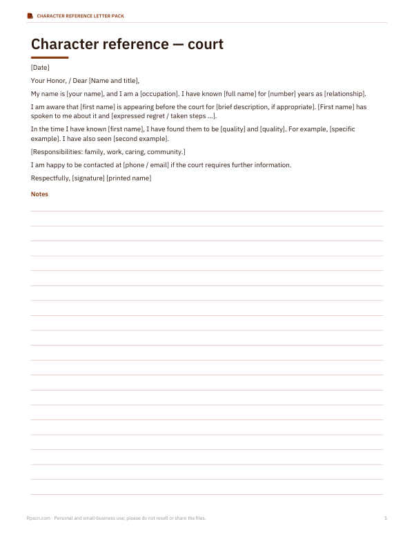 Preview of Character Reference Letter Templates